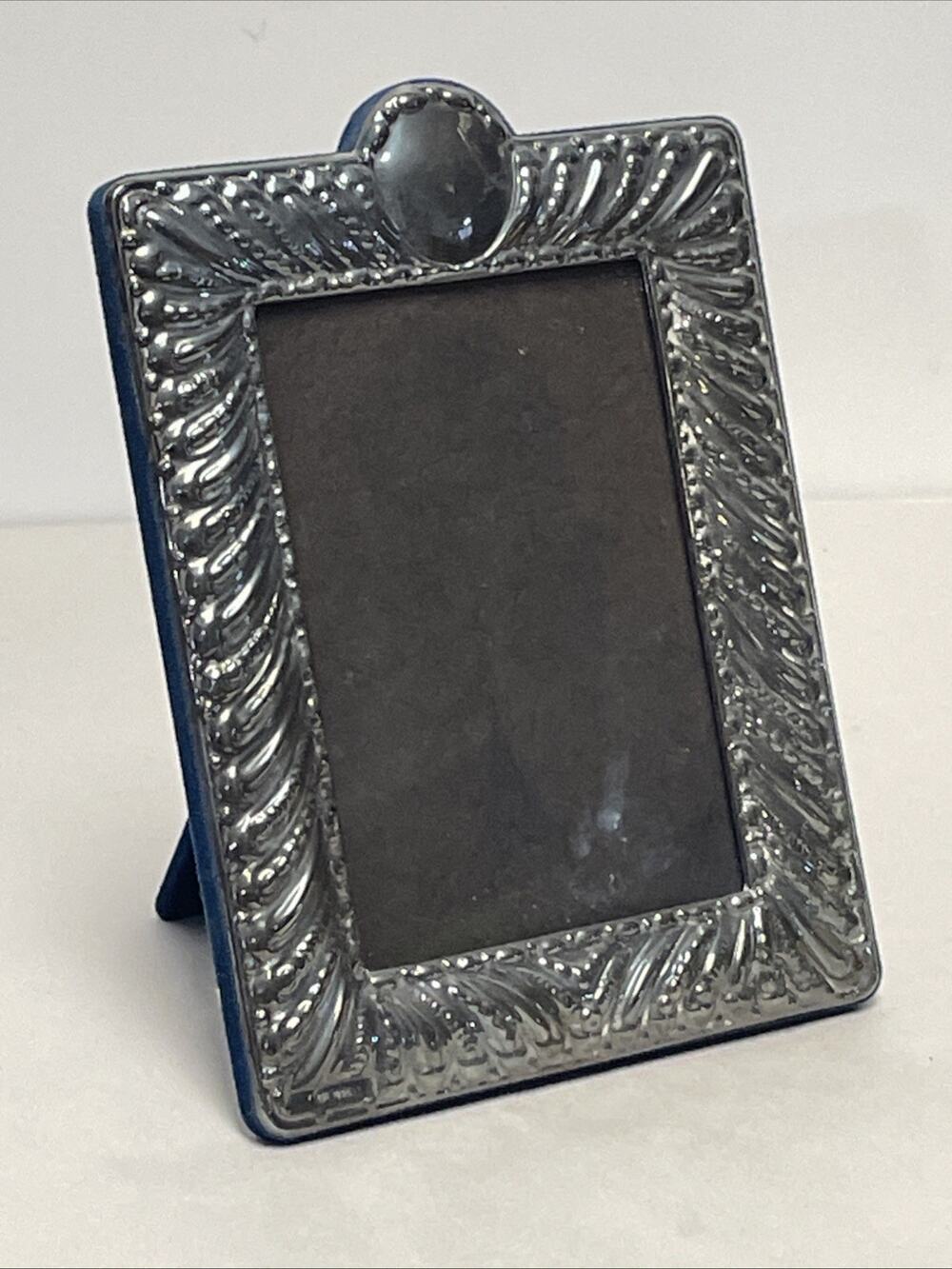Signed Designer JR 925 Sterling Silver Picture Frame 5 x 6.5 in Blue Velvet